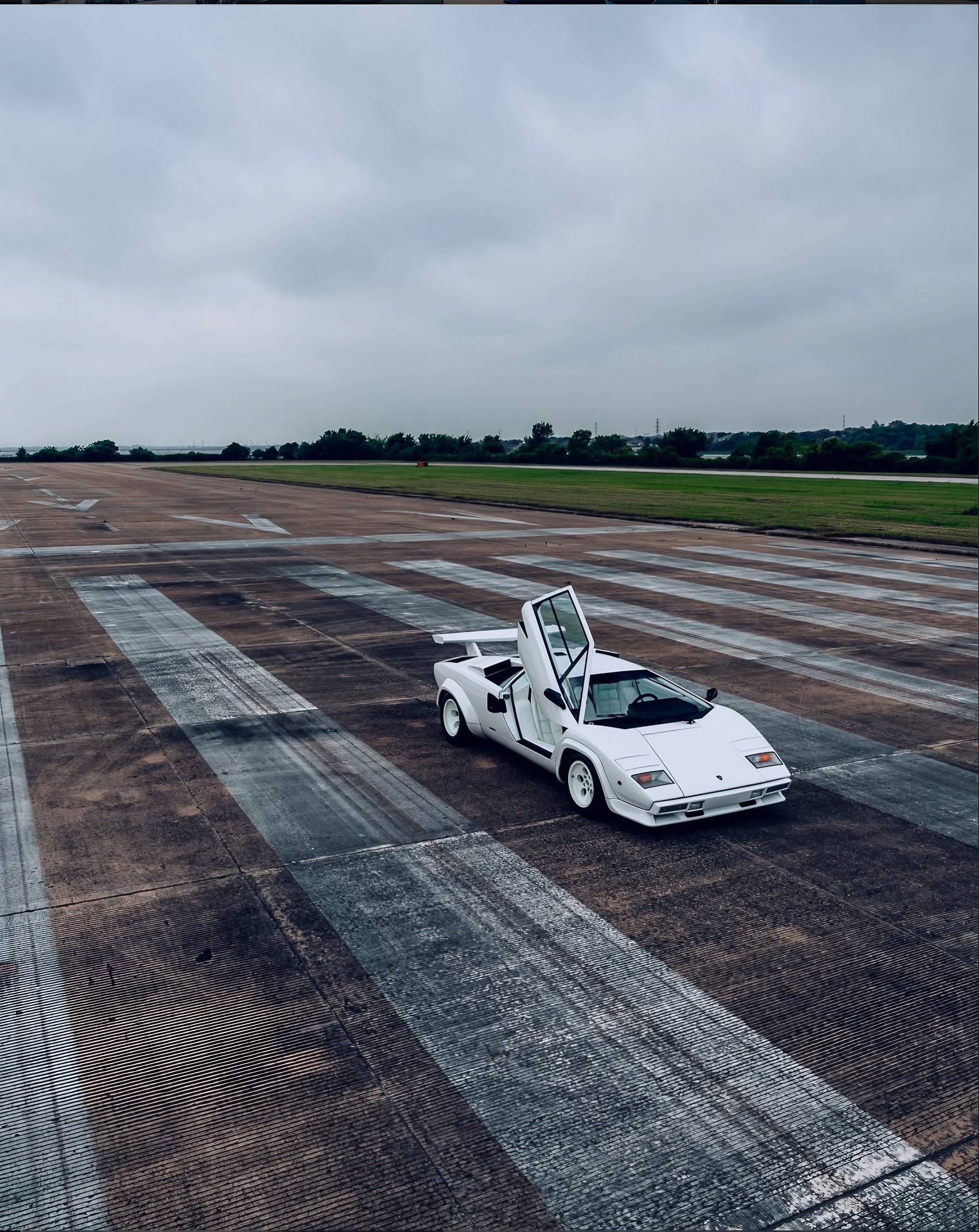White Lamborghini Countach on an airstrip